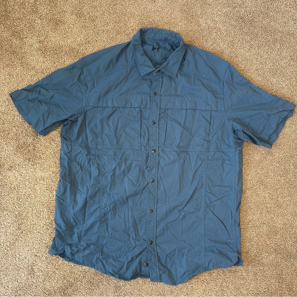 REI Blue Casual Button Down Mesh Fishing Shirt
